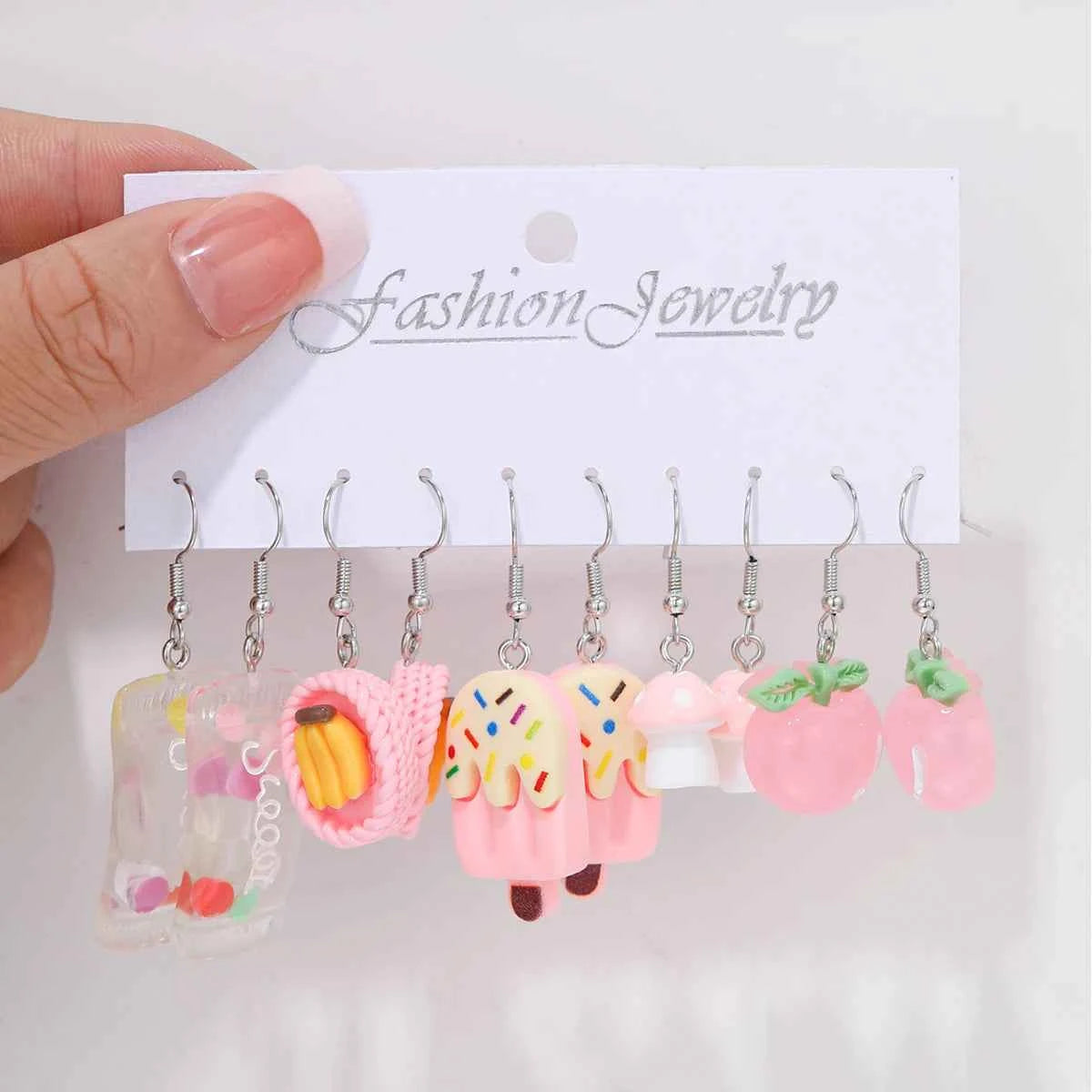 Fashion Cartoon Colorful Design Earrings Set for Women Cute Food Drink Animal Dopamine Dangle Earring Trendy Girls Jewelry Gifts