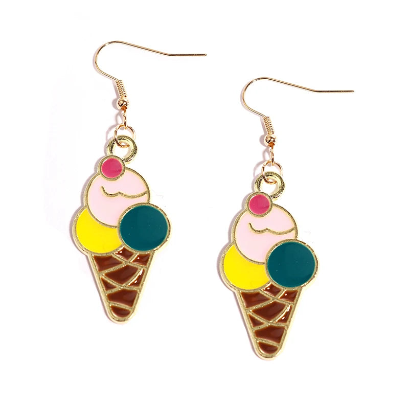 Women Earring Resin Drop Funny Custom Cute Girls Eardrop Kids Chocolate Strawberry Hamburger Hot Dog Mushroom Broccoli Coffee