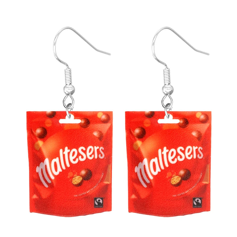 Earrings for Women 2D Acrylic Cute Snacks Girls Foods Funny Candy Chocolate Cookies