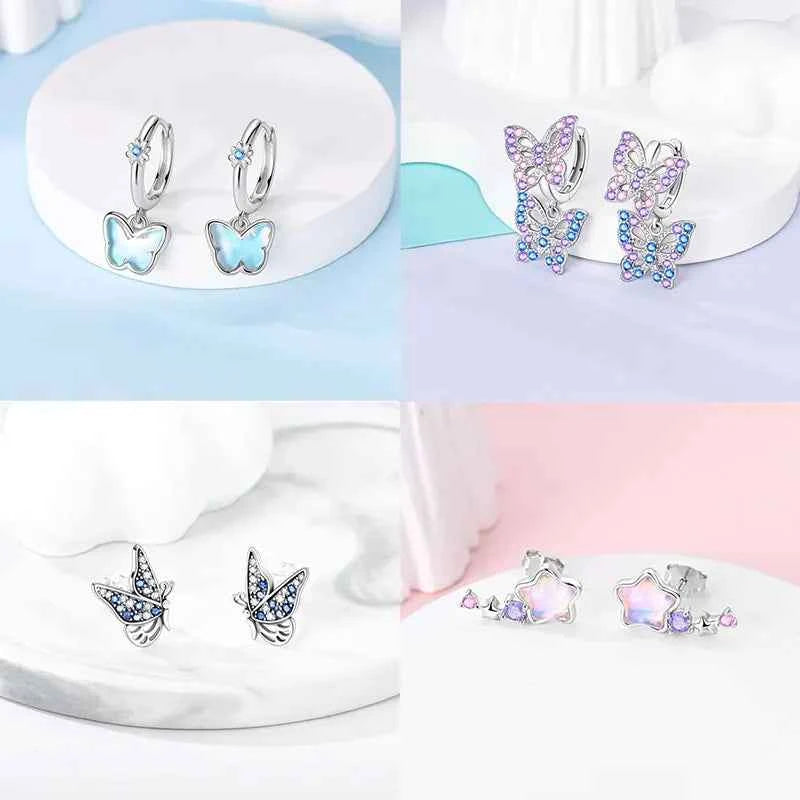 Pink Series 925 Sterling Silver Romantic Flower Butterfly Unicorn Tulip Geometry Earrings Boutique Fine Jewelry Gifts for Women