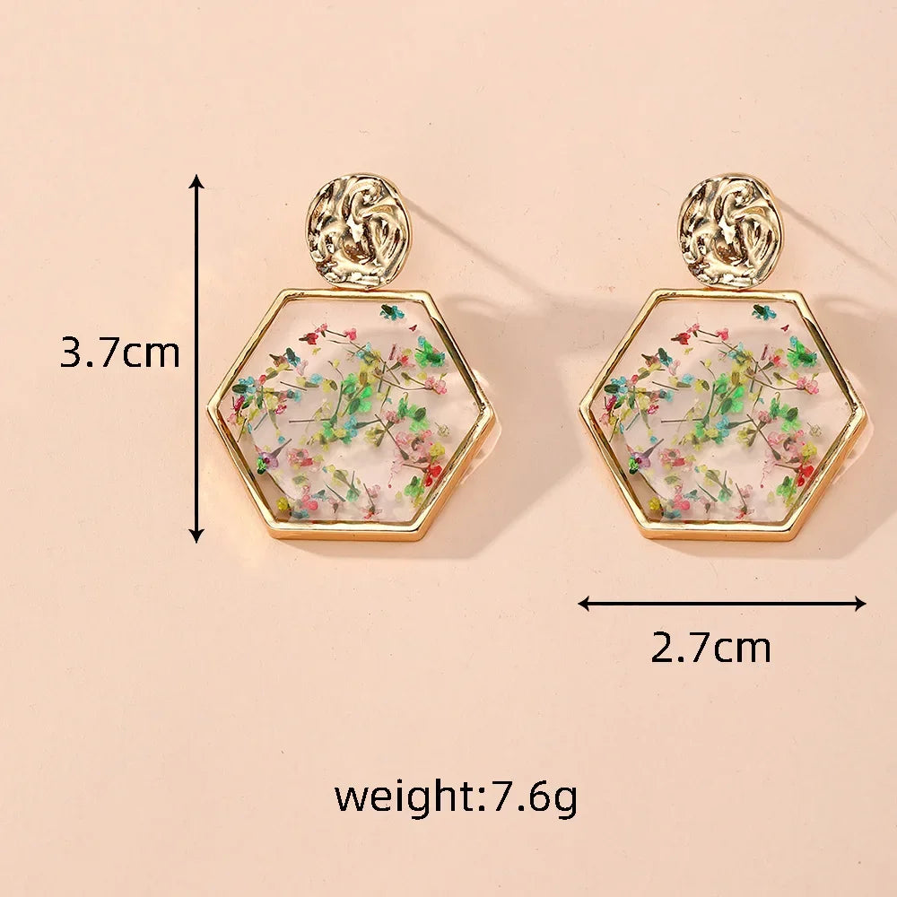 Colorful Natural Flower Earring Transparent Epoxy Resin Pressed Flower Earring Creative Natural Plant Earrings Jewelry Wholesale