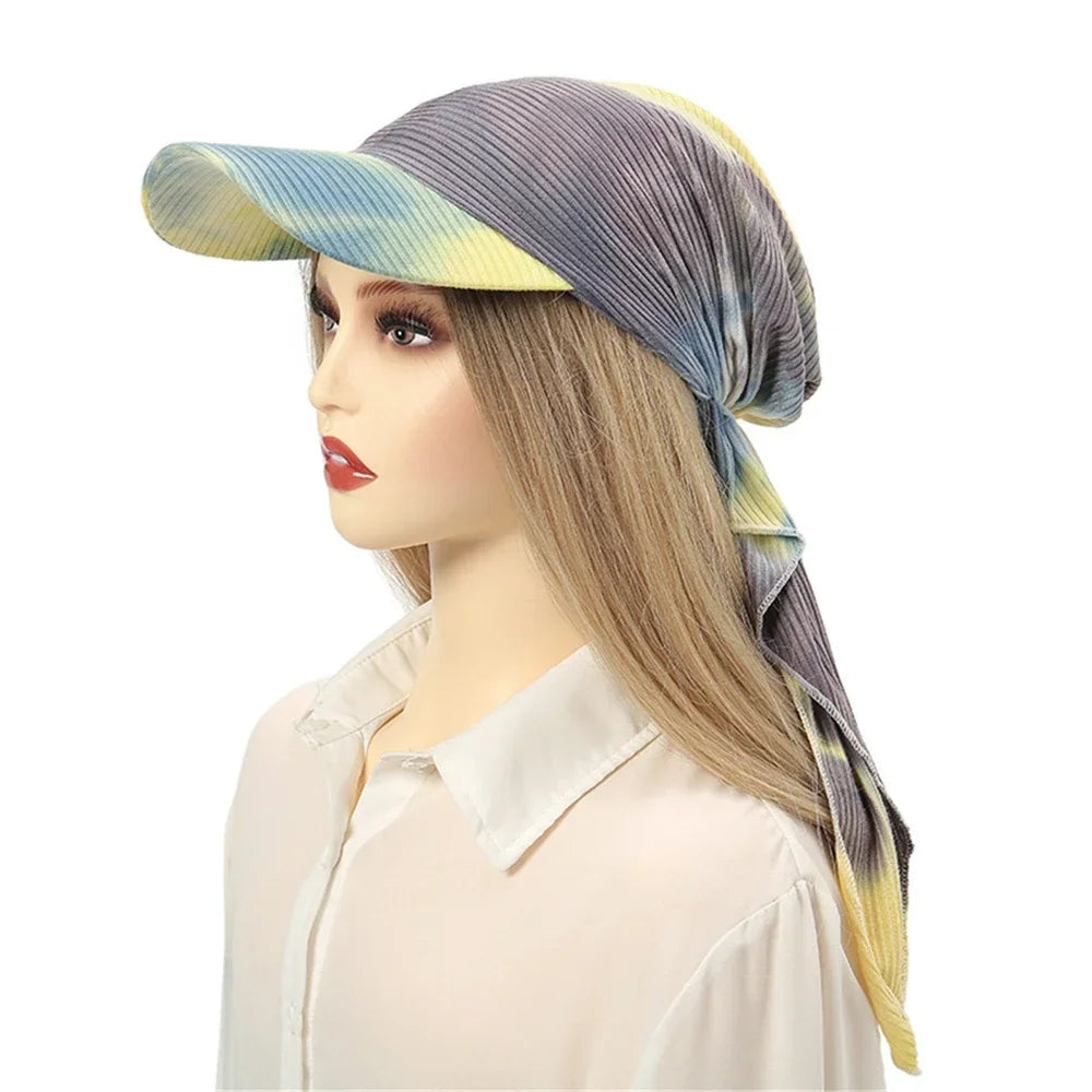 Fashion Muslim Floral Print Hijab Turban Hat for Women Visor Baseball Cap Sun Hats Headscarf Scarf Brim Femme Scarves Bandanas