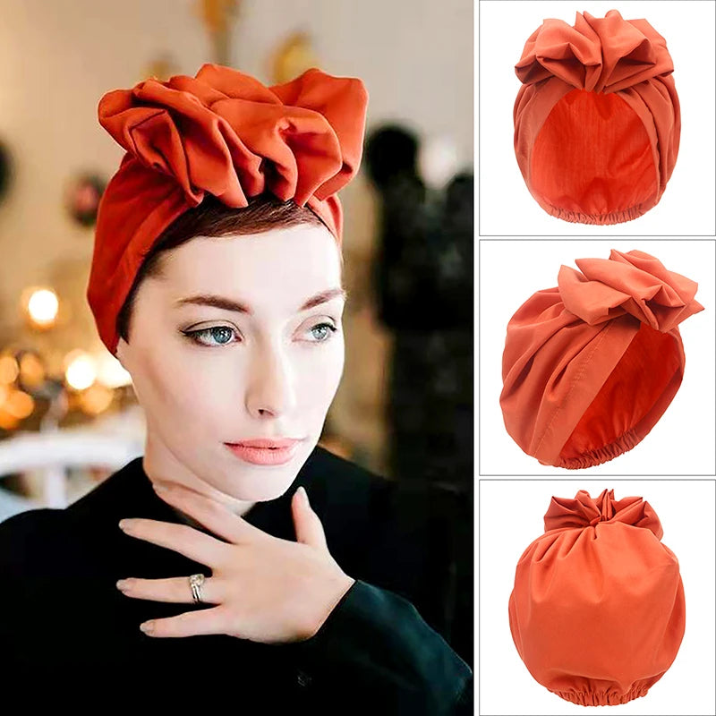 French Style Turban Hat Elegant Ladies Plain Bandana Hair Cover Cap Female Fashion Vintage Muslim Turbans Streetwear Headwrap - NamafadStore
