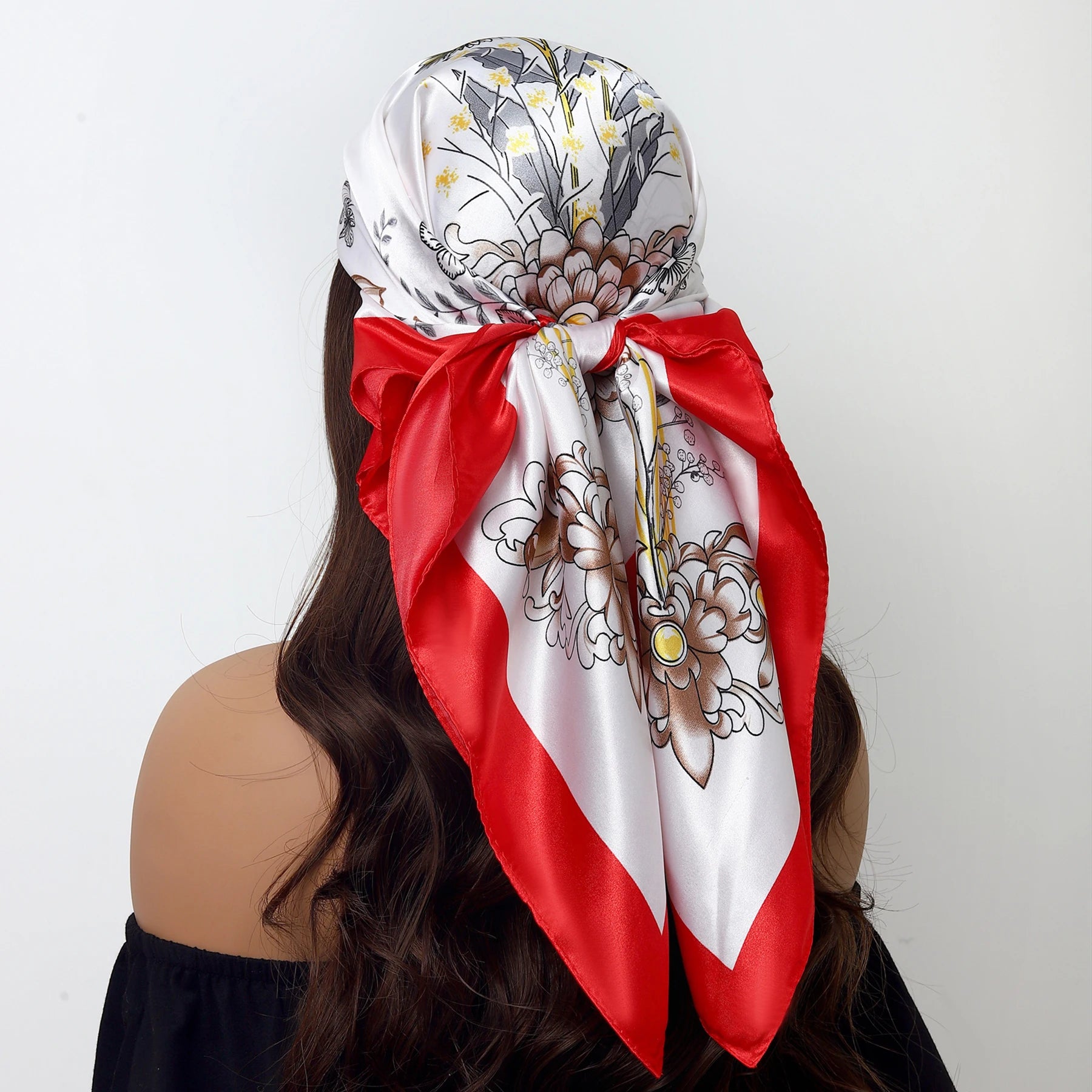 1 piece 35.4 inches Women Shawls Fashion print Summer Kerchief Luxury Brand 90X90CM Bandanna New Foulard Satin Square Headcloth - NamafadStore