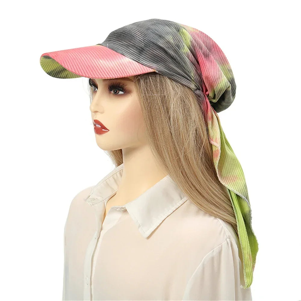 Fashion Muslim Floral Print Hijab Turban Hat for Women Visor Baseball Cap Sun Hats Headscarf Scarf Brim Femme Scarves Bandanas