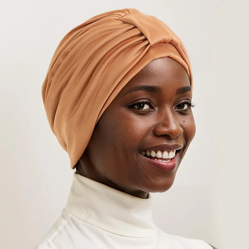 Elastic Top Knotted Women's Turban Cap Muslim Headscarf Hat Female Head Wraps Lady Hair Loss Chemo Cap Daily Bandana Beanie