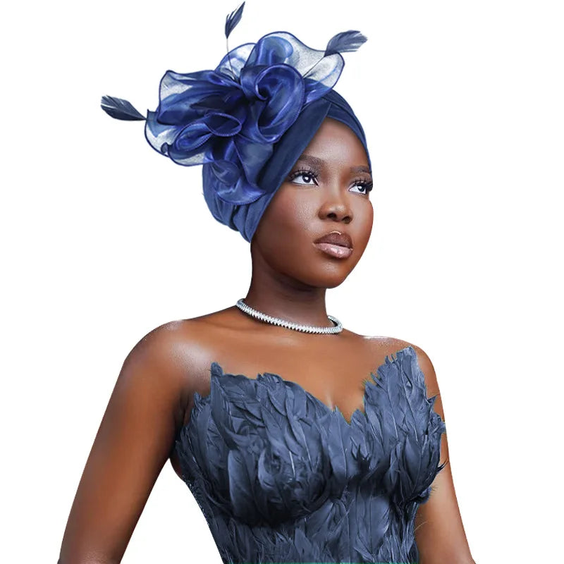 Trendy Crinkle Women's Hijab Solid Color Muslim Ladies Turban Bonnet Flower Decor Ramadan Head Wrap Head Scarf Indian Hat Mujer - NamafadStore