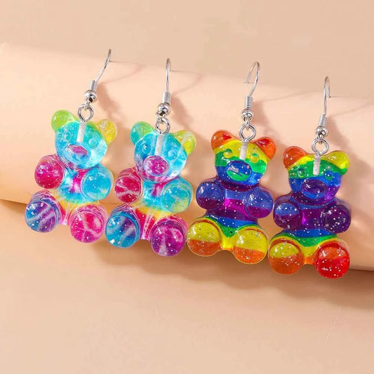 Cute Colorful Gummy Bear Drop Earrings for Women Girls Cartoon 3D Bear Earrings Party Holiday Jewelry Gifts