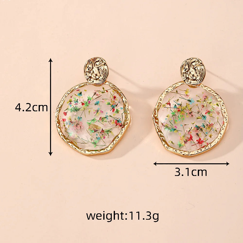 Colorful Natural Flower Earring Transparent Epoxy Resin Pressed Flower Earring Creative Natural Plant Earrings Jewelry Wholesale