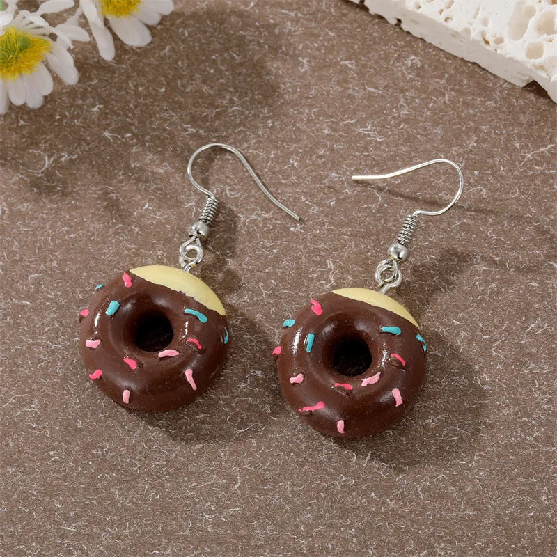 1 Pair Colored 3D Donut Food Drop Earrings For Women Kid Gift Fashion Creative Funny Kawaii Cake Charms Dangle Earrings Jewelry
