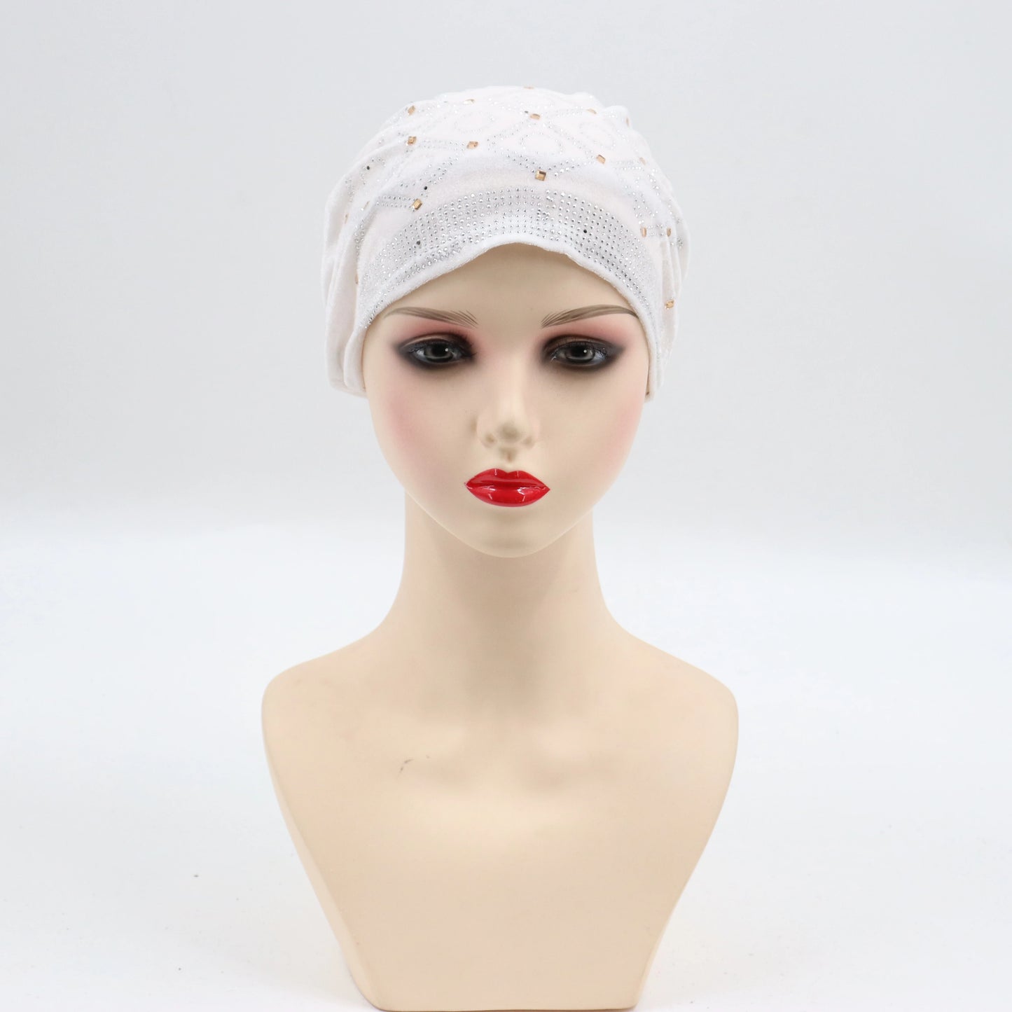Soft Velvet Turban Cap for Women Muslim Headscarf Bonnet Elastic Female Headpiece Stylish Glitter Diamonds African Head Wraps - NamafadStore