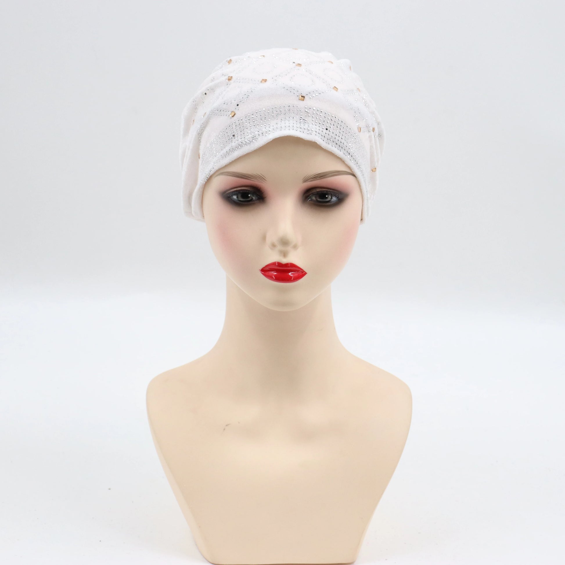 Soft Velvet Turban Cap for Women Muslim Headscarf Bonnet Elastic Female Headpiece Stylish Glitter Diamonds African Head Wraps - NamafadStore