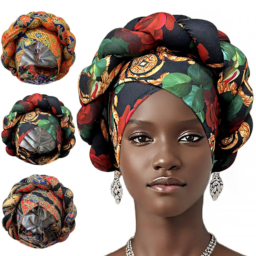 2024 New African Women Turban Cap Big Braid Head Wraps Cover Bonnet Beanie Female Headtie Hair Loss Chemo Cap Arab - NamafadStore