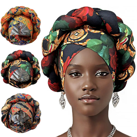 2024 New African Women Turban Cap Big Braid Head Wraps Cover Bonnet Beanie Female Headtie Hair Loss Chemo Cap Arab - NamafadStore