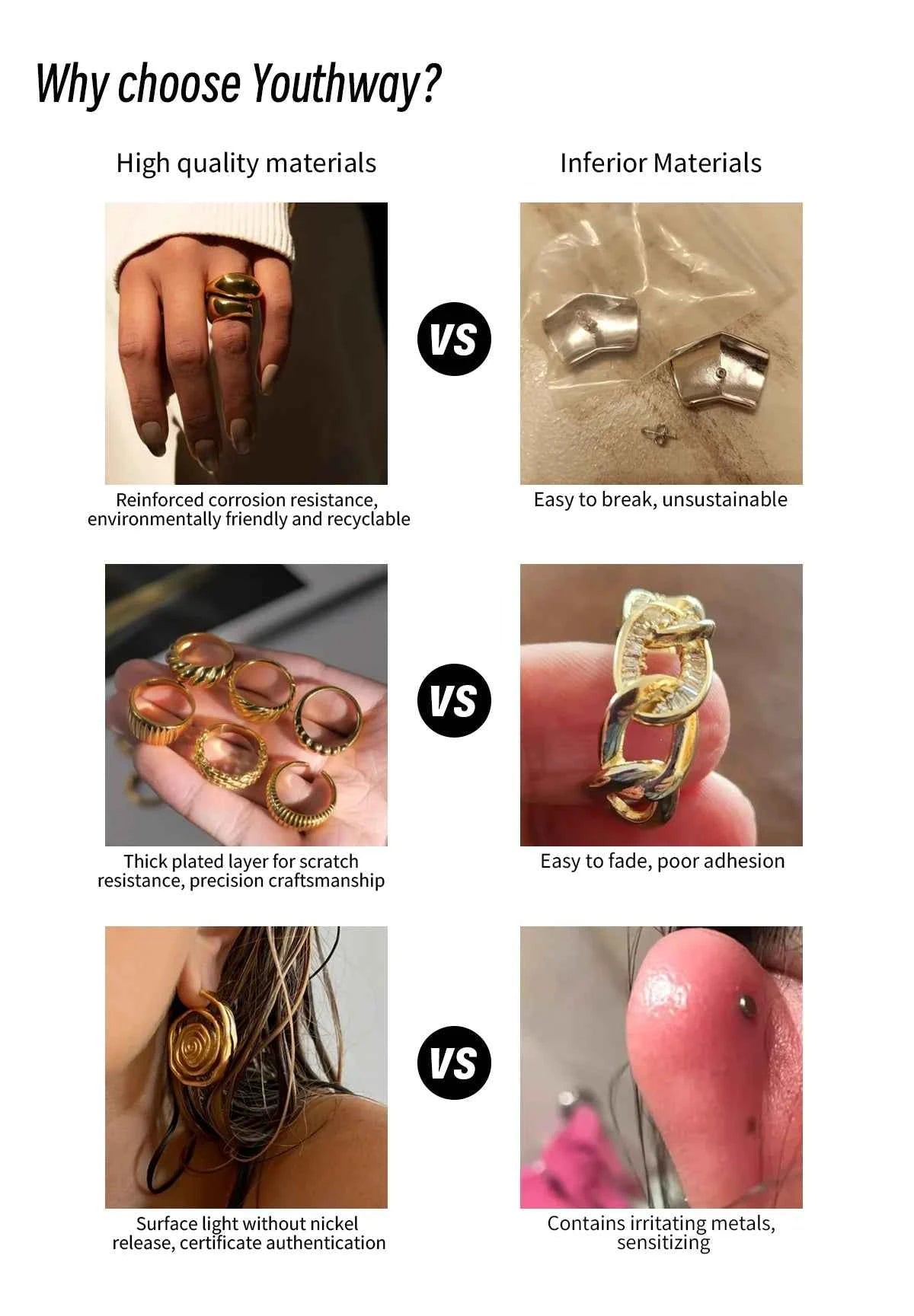 Youthway Irregular Resin Stainless Steel Stud Earrings 18K Gold Color-Plated Women's Fashion Jewelry for Party Wear