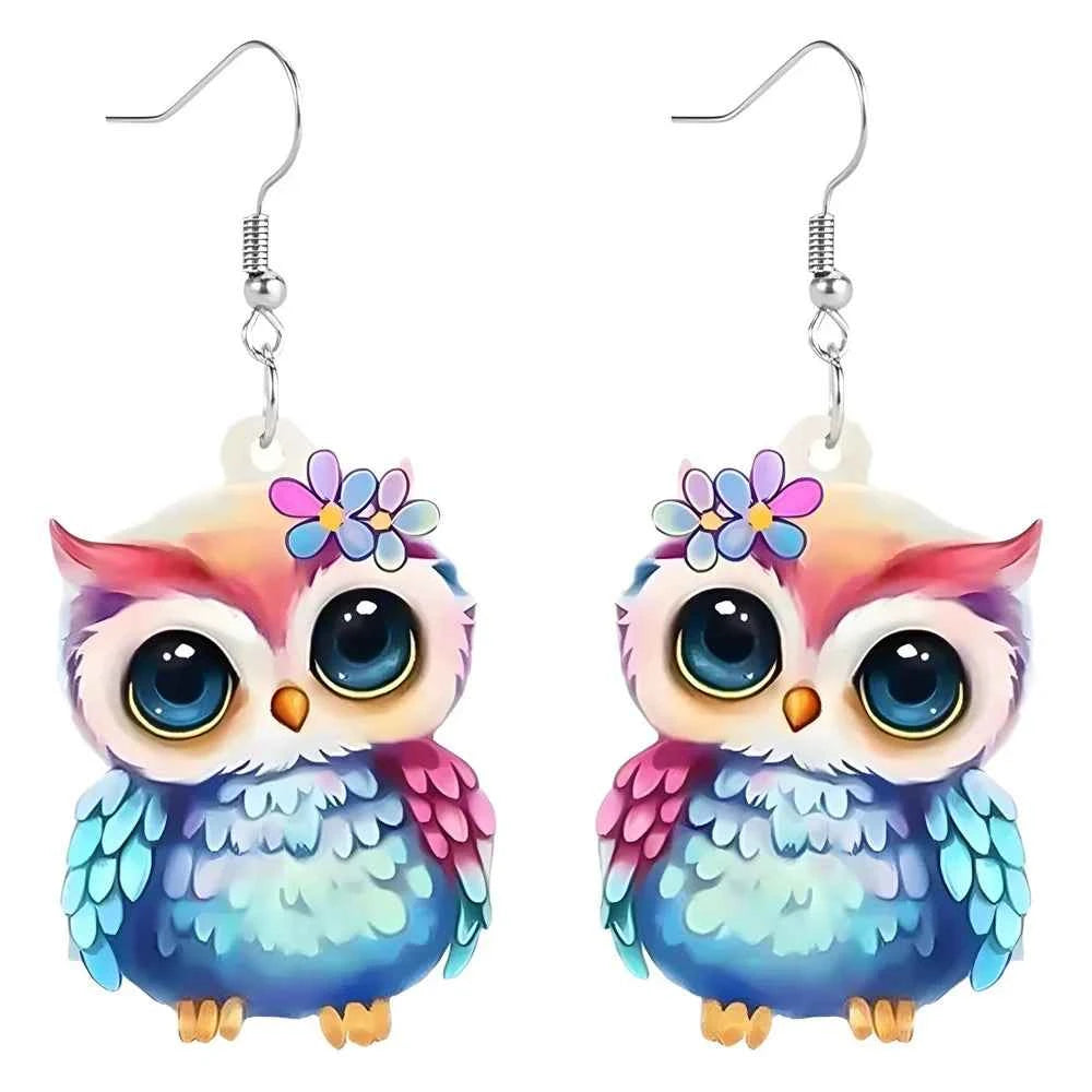 Acrylic Chubby Big Eyes Owl Earrings Cute Bird Drop Dangle Trendy Jewelry Gifts Accessories For Women Girls Kids