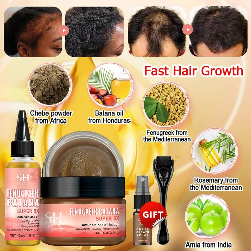 Hot Super 5x Hair Growth Oil Chebe Batana Butter Hair Mask Fenugreek Seeds Fast Anti-Hair Loss Oil Rosemary Hair Regrowth Oils - NamafadStore