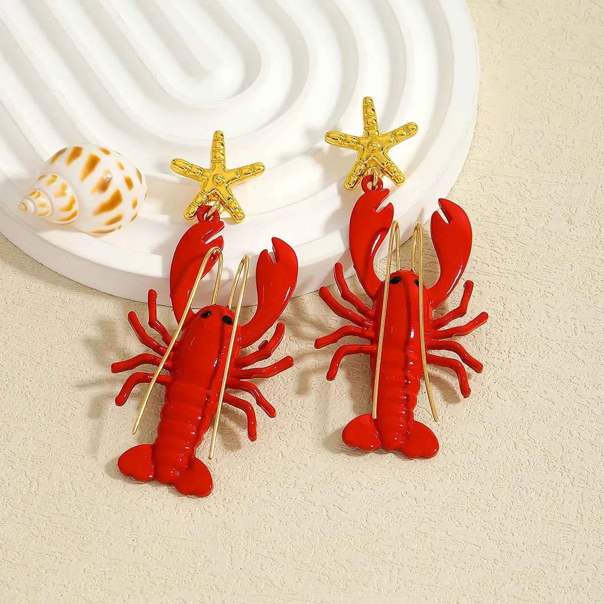 Fashion Enamel Sea Animal Dangle Earrings For Women Cute And Fun Summer Beach Starfish Lobster Crab Jewelry 2025 Ear Accessories