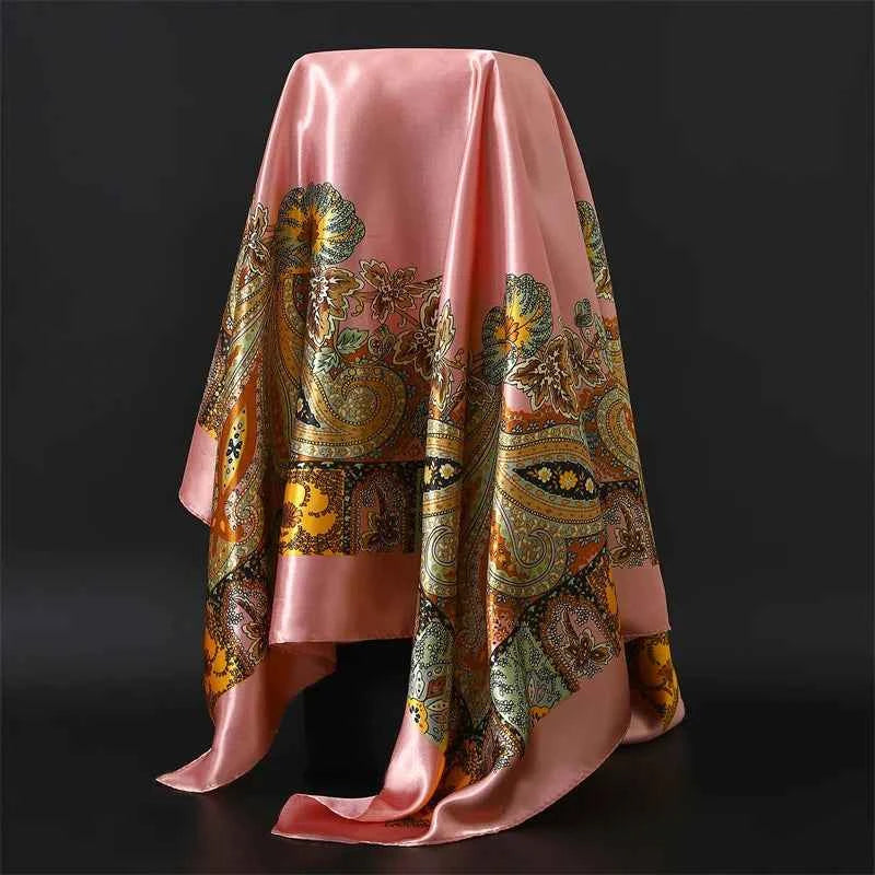 Fashion Hijab Scarf For Women Square Shawls Satin Silk Hair Scarfs Female 90*90cm Kerchief Bandana Head Neck Scarves For Ladies - NamafadStore