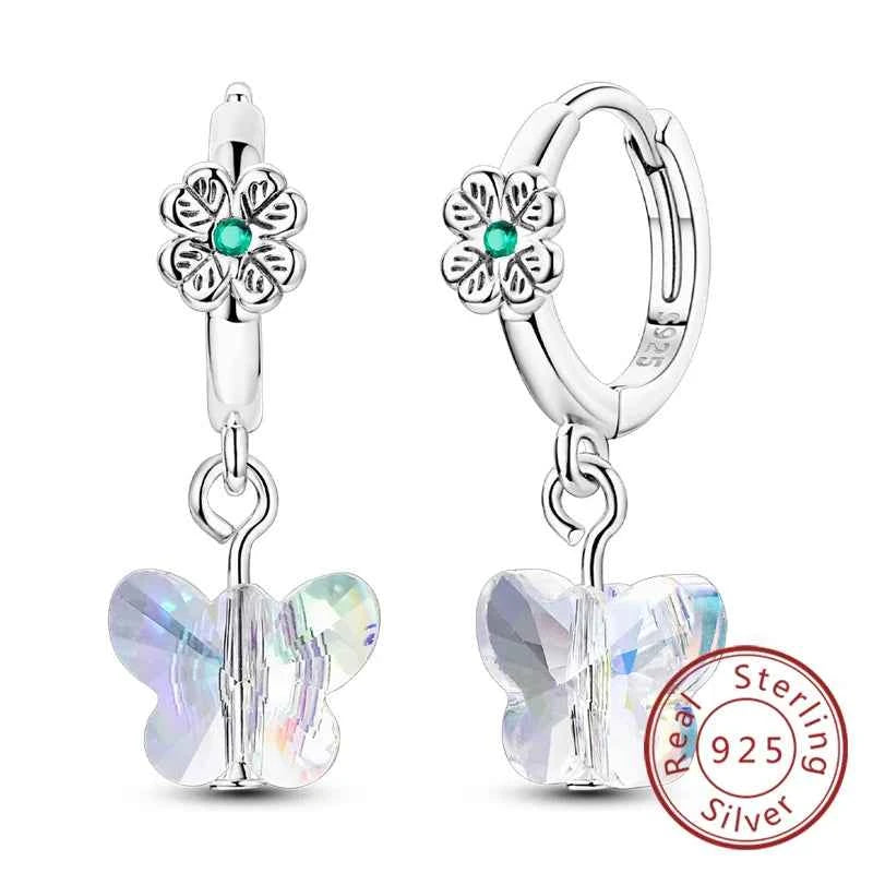 New Original 925 Sterling Silver Hoop Earrings Purple Zircon Flowers Butterflies Studs Earring For Women Wedding Engagement Gift