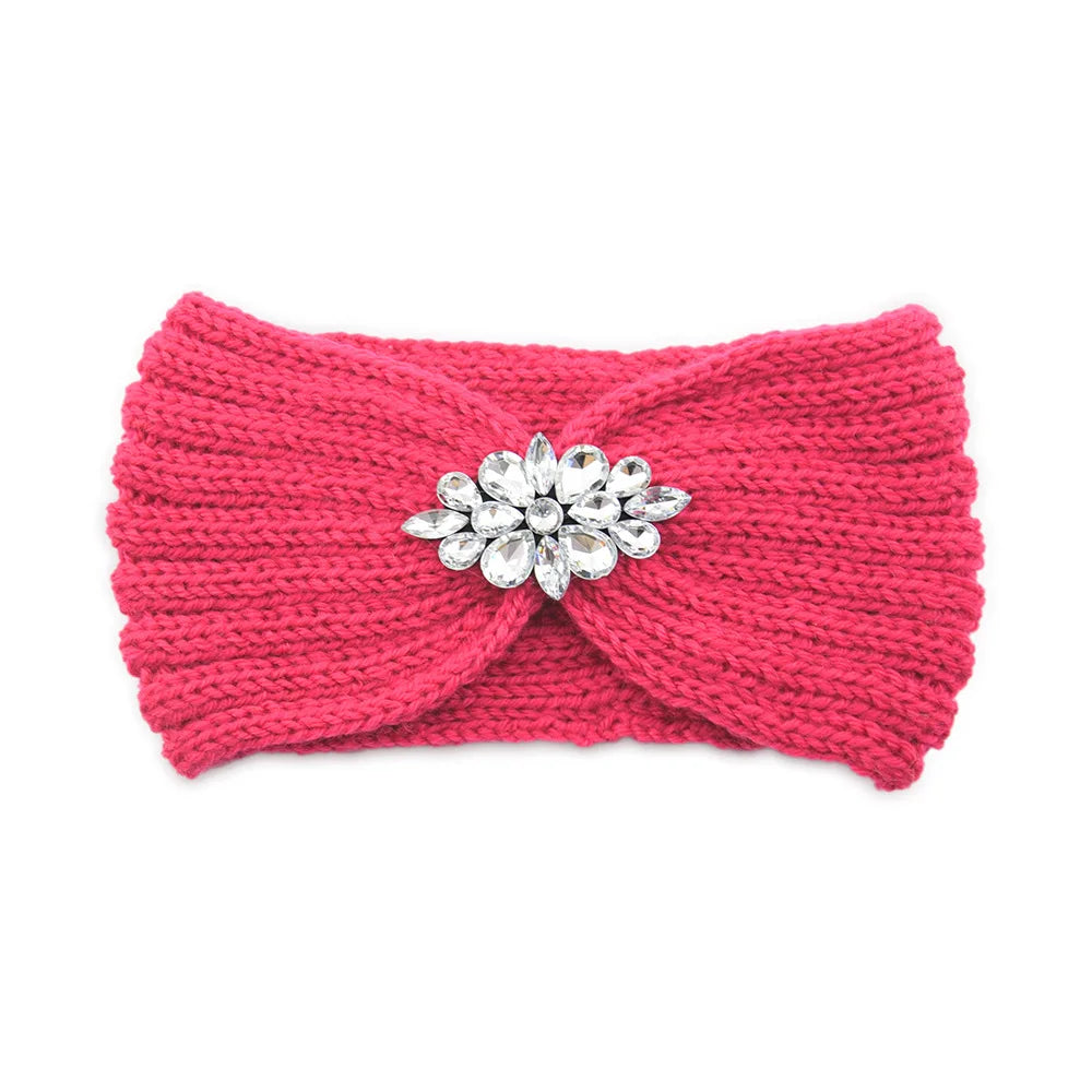 Elegant Women Rhinestone Knitted Hair Bands Ear Protection Headband Head Cover Face Washing Exercise Yoga Warm Wool Headwrap - NamafadStore