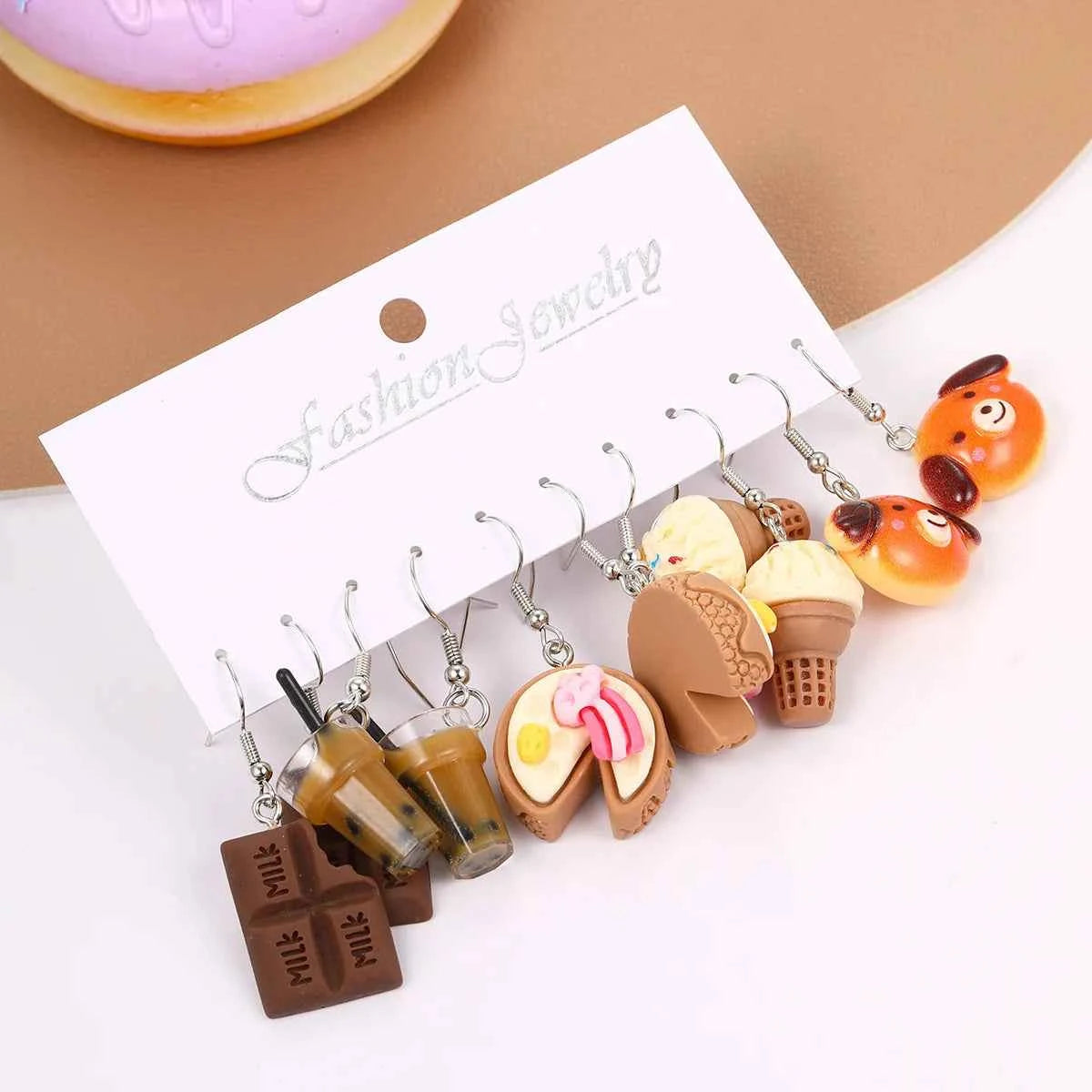 Fashion Sweet Fruit Drink Earrings Set for Women Cute Cartoon Food Ice Cream Donut Funny Resin Earrings Party Jewelry Gift New