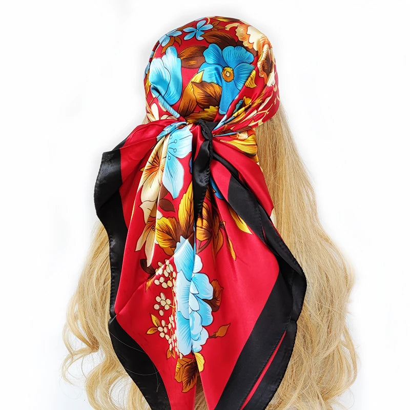 New 90*90cm Retro Brand Women Silk Scarf Bandanna Fashion Bohemian Pattern Square Hijab Lady Wrap Headband foulard muffler