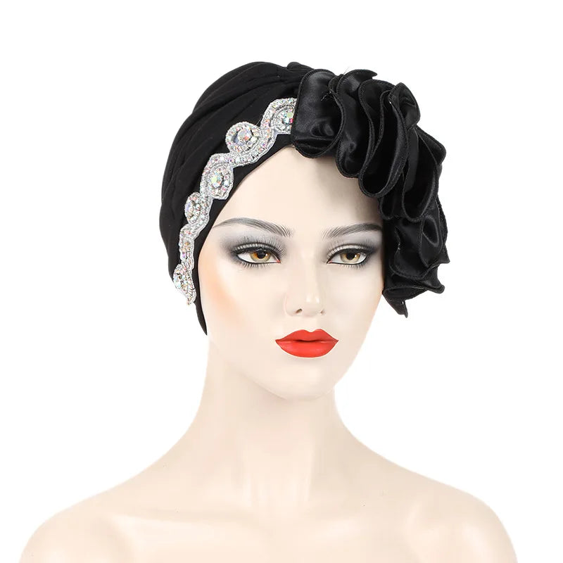 African Female Head Wraps Bonnet Nigeria Party Headgear Satin Ruffled Pleated Turban Caps for Women Ready to Wear Headtie - NamafadStore