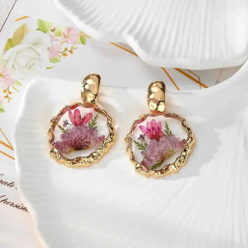 Colorful Natural Flower Earring Transparent Epoxy Resin Pressed Flower Earring Creative Natural Plant Earrings Jewelry Wholesale
