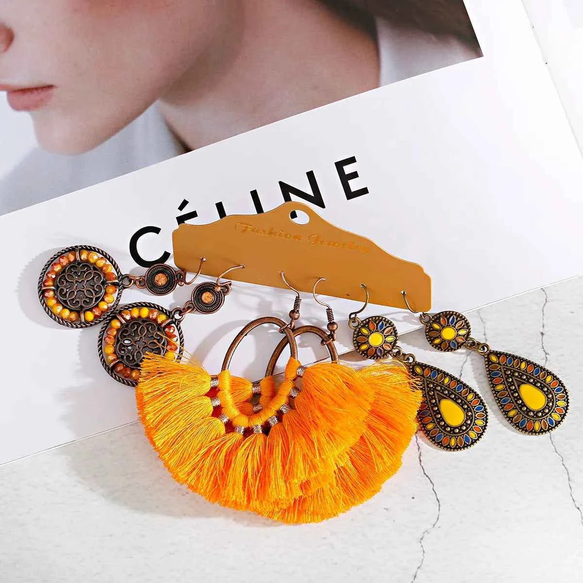 Boho Ethnic Dangle/Round Earrings For Women Vintage Fashion 2024 Earrings Sets Pendientes Earring Unusual Pendant Jewelry Female