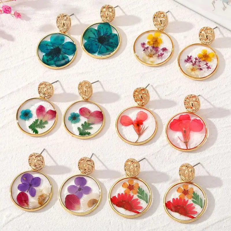 Colorful Natural Flower Earring Transparent Epoxy Resin Pressed Flower Earring Creative Natural Plant Earrings Jewelry Wholesale