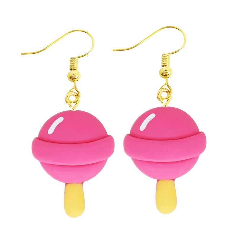 Women Earring Resin Drop Funny Custom Cute Girls Eardrop Kids Chocolate Strawberry Hamburger Hot Dog Mushroom Broccoli Coffee