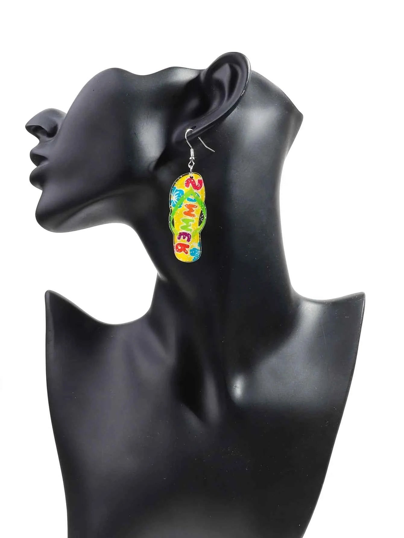 Bohomian Summer Acrylic Flower Slippers Earrings for Women Boho Resin Cute Lemon Leopard Print Shoes Earring Design Jewelry