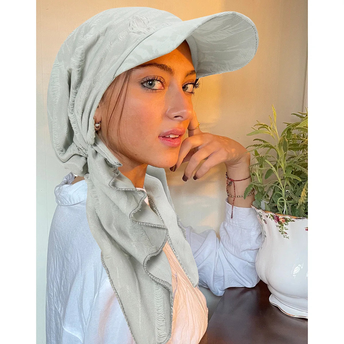 Fashion Muslim Floral Print Hijab Turban Hat for Women Visor Baseball Cap Sun Hats Headscarf Scarf Brim Femme Scarves Bandanas - NamafadStore