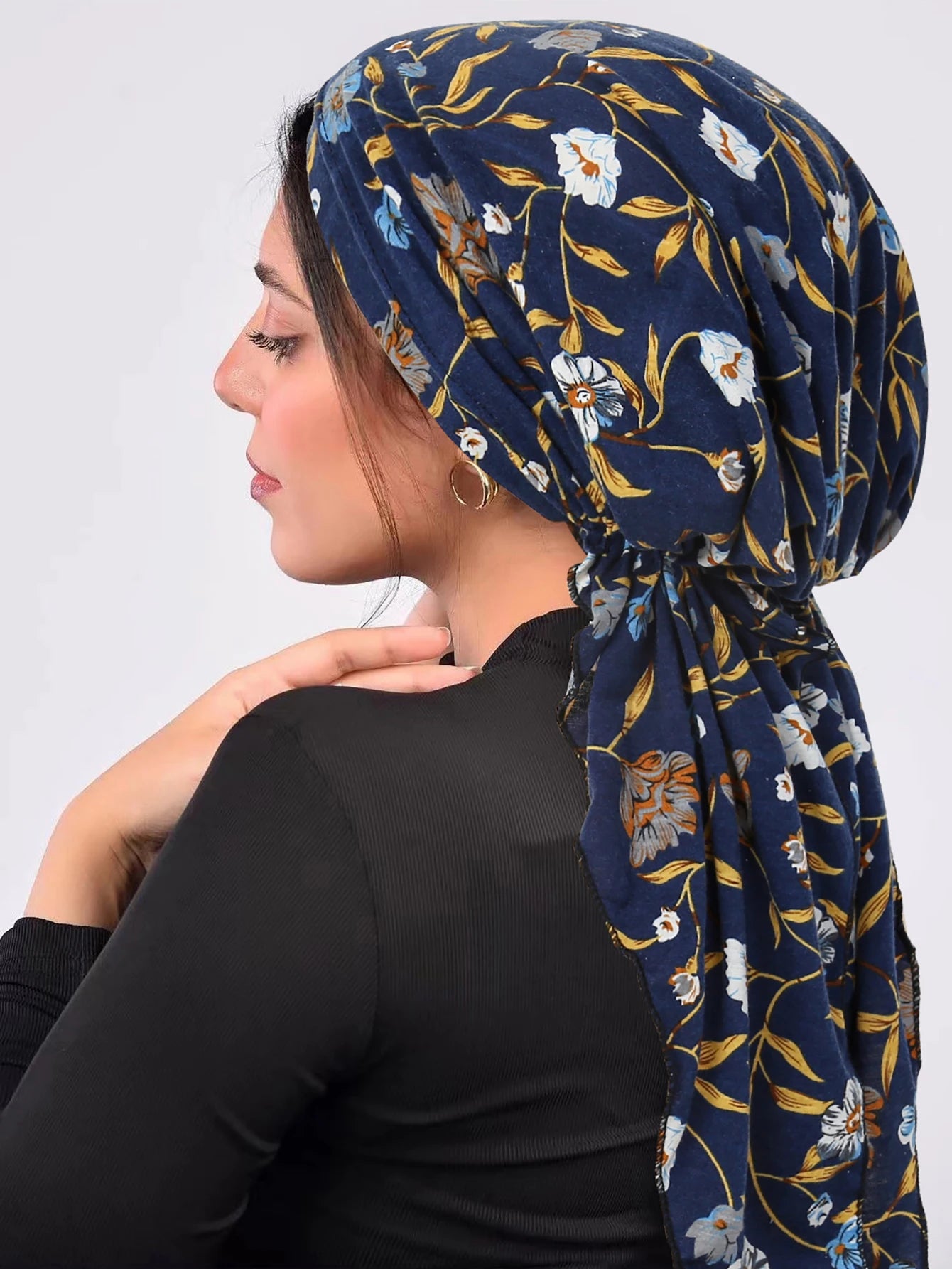 Ramadan Muslim Hijab Caps Wrap Head Soft Elastic Long Tail Turban Bonnet Fashion Print Headdress Wearable - NamafadStore