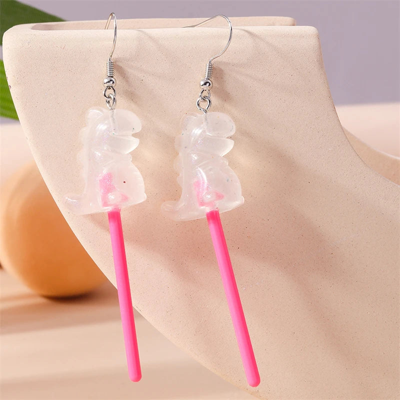 Sweet Candy Color Lollipop Drop Earrings for Women Funny Simulation Food Flower Dinosaur Dangle Hook Earrings Girls Jewelry Gift