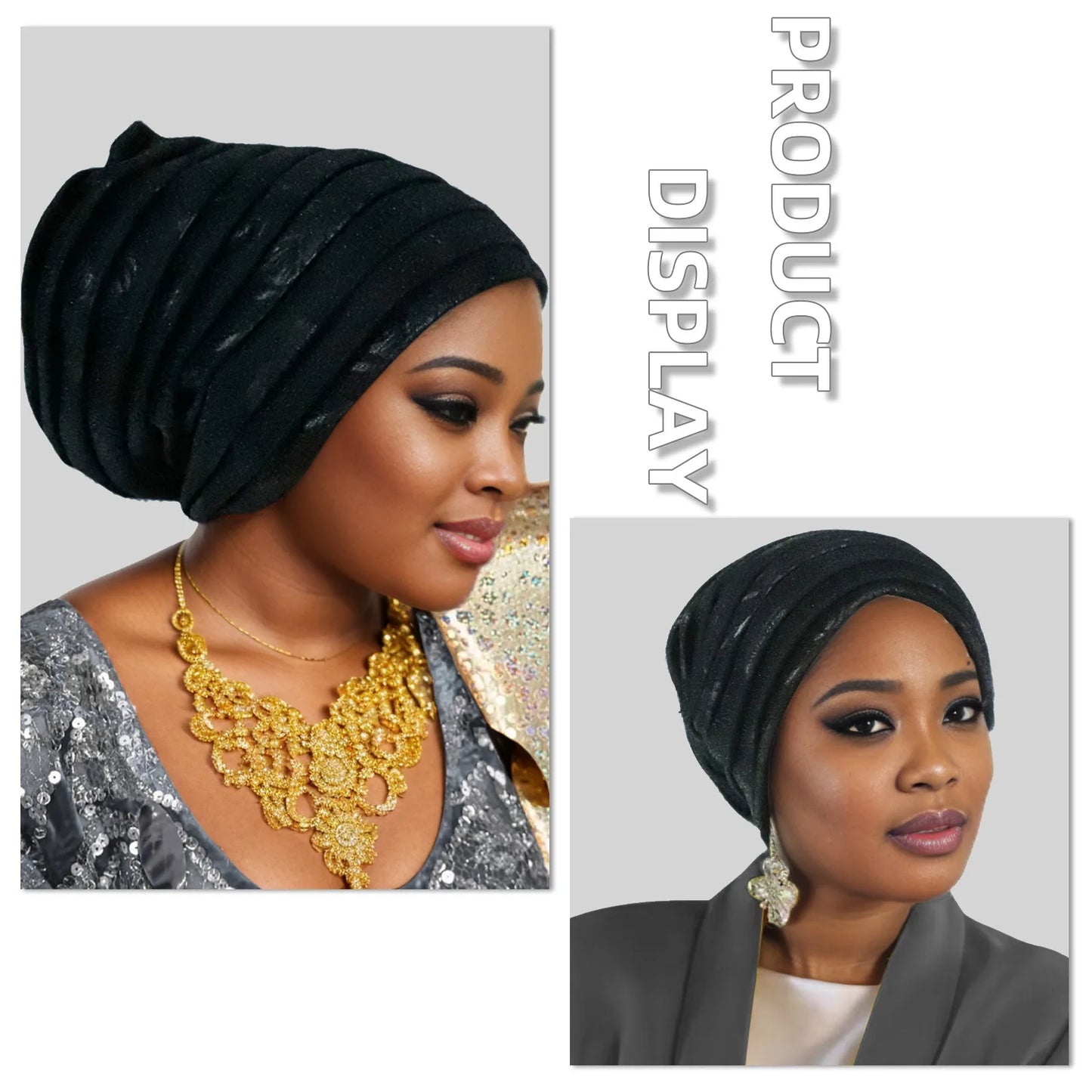 Glitter Pleated Women's Head Wraps Bonnet African Turban Cap Muslim Headscarf Bonnet Turbante mujer - NamafadStore