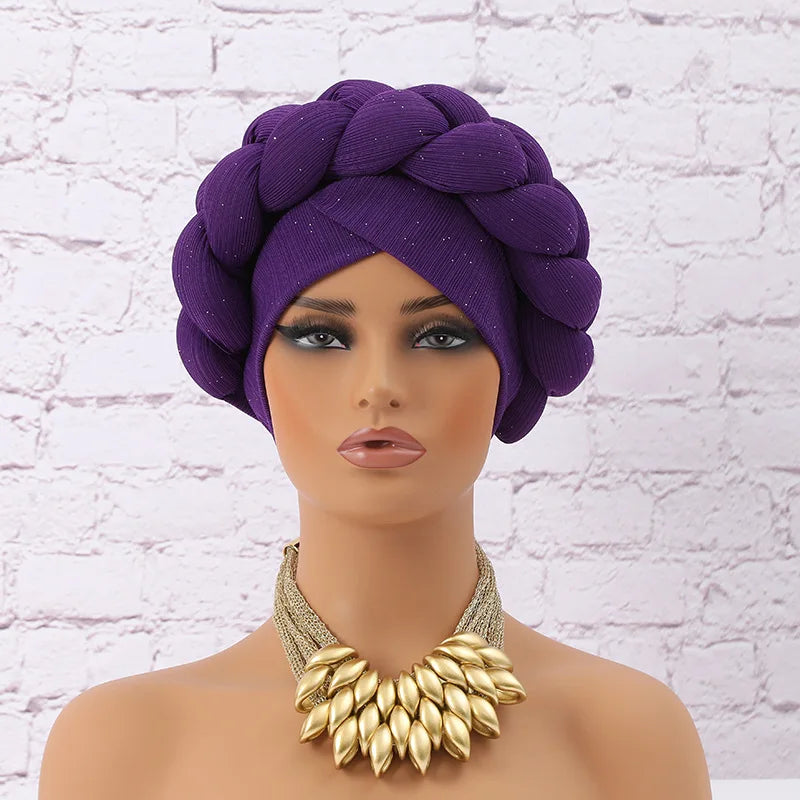 Glitter Braid African Headtie Head Wraps Women Headscarf Bonnet Nigerian Wedding Auto Gele Cap Party Headwear Headdress Hat - NamafadStore