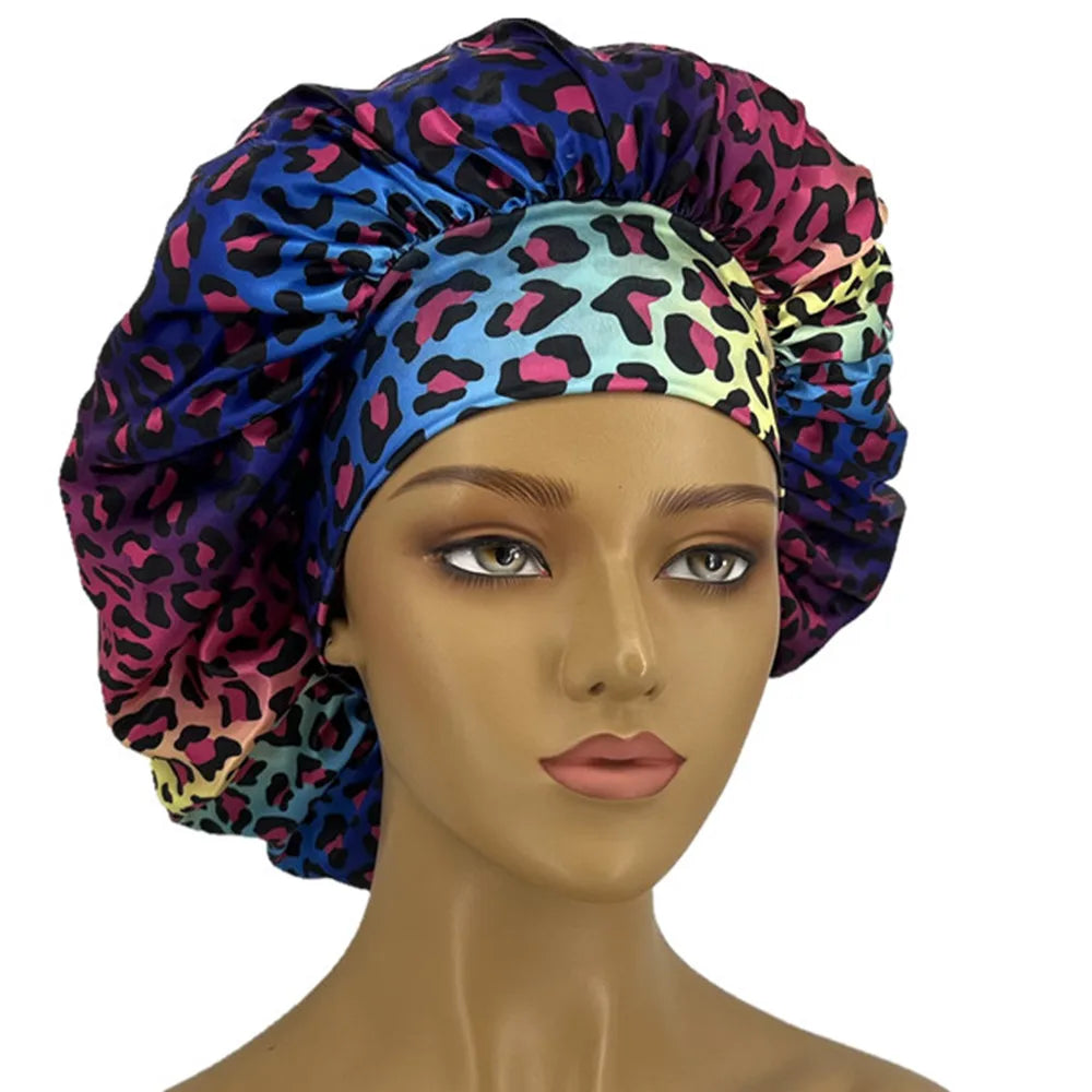 Leopard Print Bonnet for Women - Soft, Curl-Enhancing Sleep Cap with Wide Elastic Band, Unscented, Ideal for Dry & Textured Hai - NamafadStore