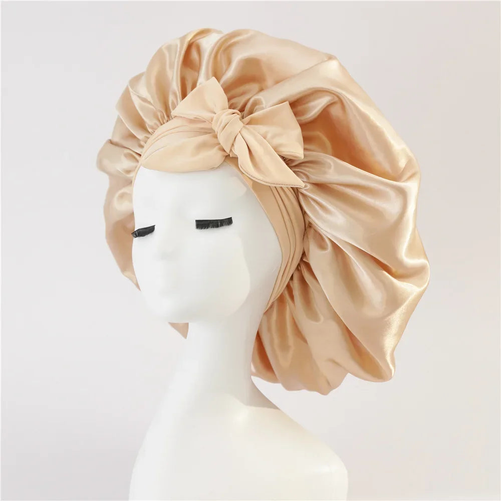 Adjustable Satin Silk Bonnet with Tie Band for Women, Night Shower Hats, Sleeping Hair Hat Satin Hat for Sleeping - NamafadStore