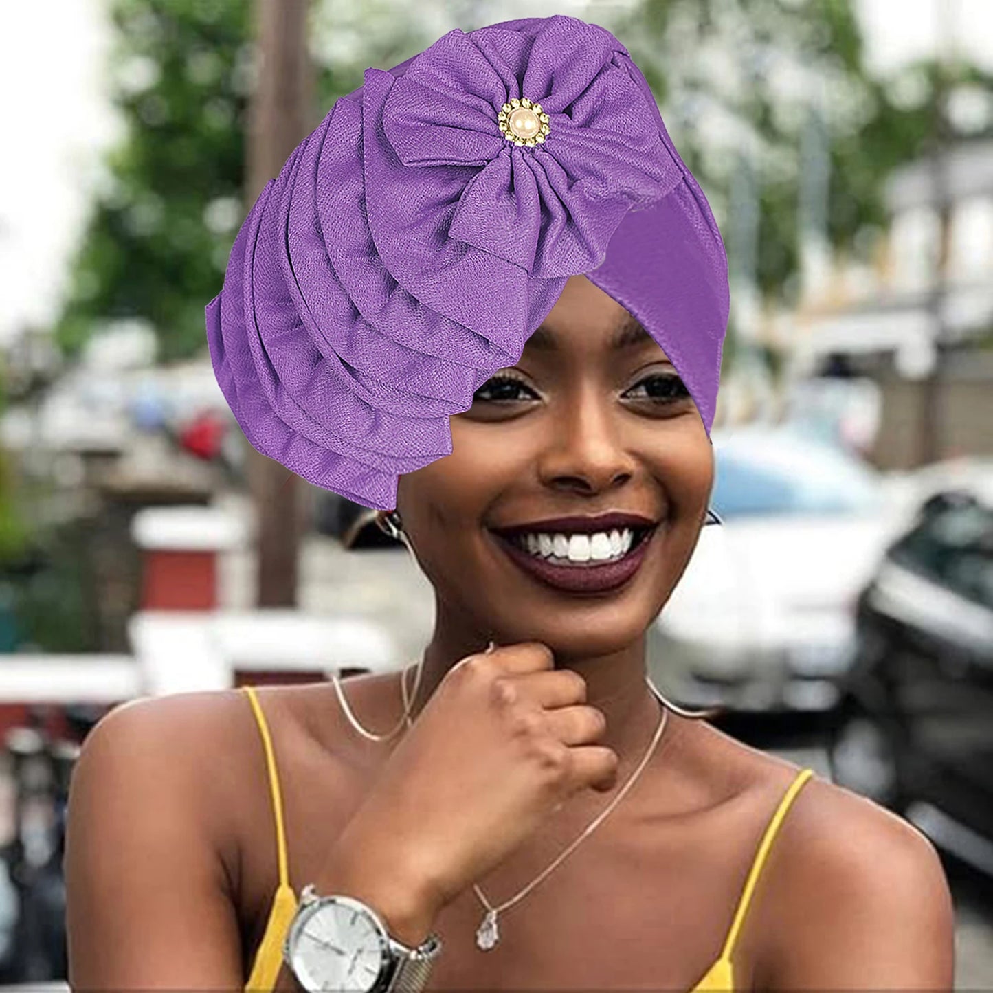 African Fashion Headband Hat Breathable Lightweight Flower Decoration Handmade Muslim Headband Hat - NamafadStore