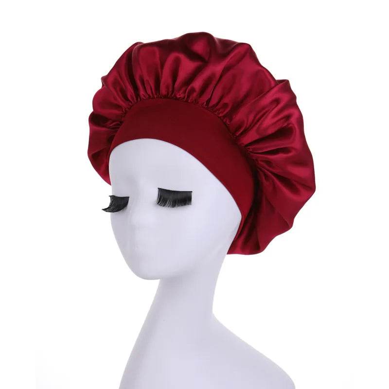Women Satin Shower Cap - Bathroom Satin Solid Color Stretch Bonnets Hair Hat for Daily Use and Beauty - NamafadStore