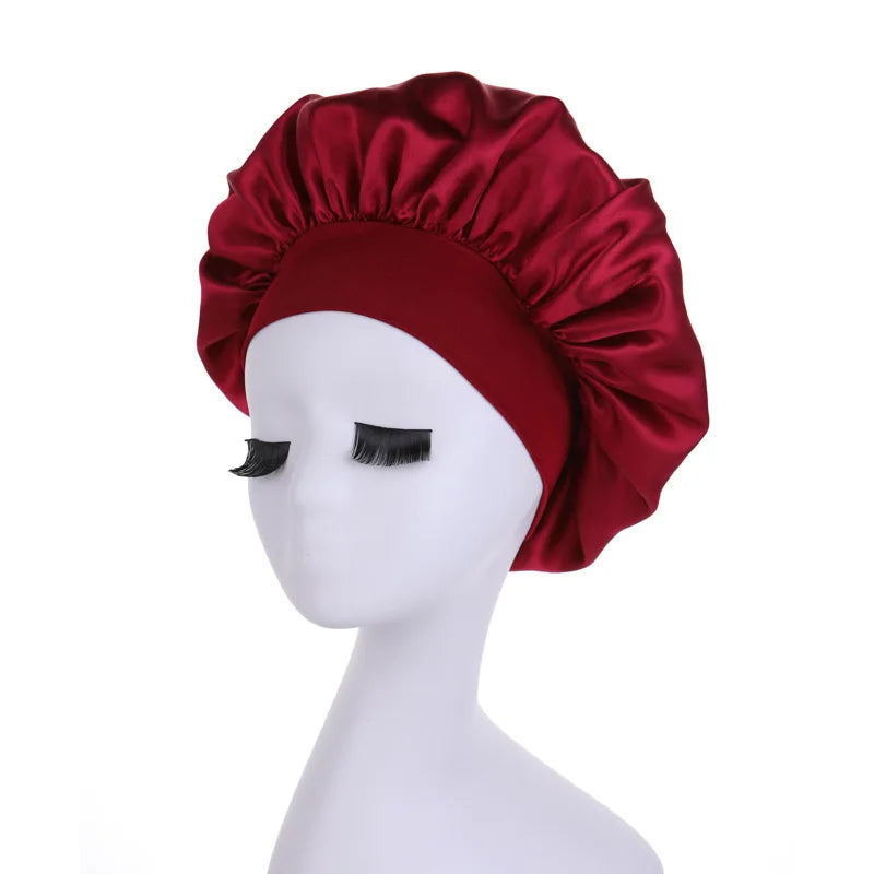 Women Satin Shower Cap - Bathroom Satin Solid Color Stretch Bonnets Hair Hat for Daily Use and Beauty - NamafadStore