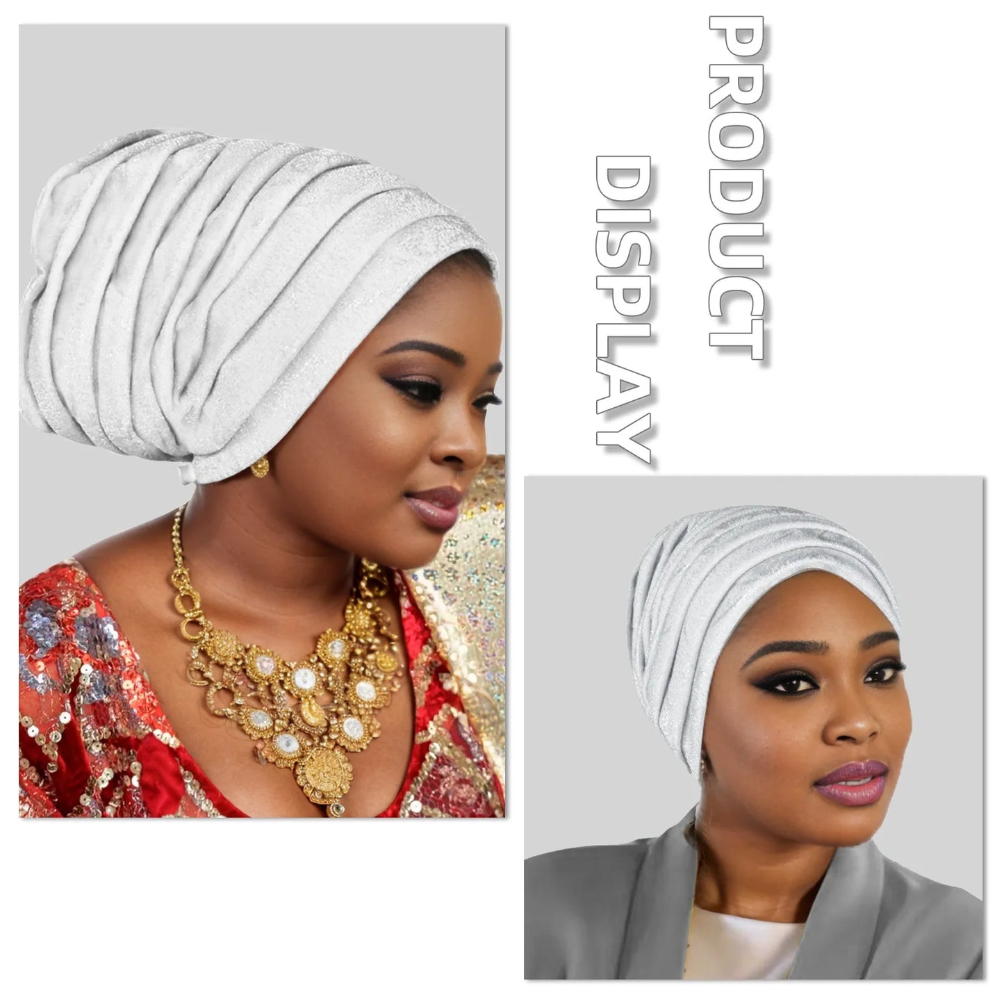 Glitter Full Body Pleated Turban Cap for Women 2025 Lady Head Wraps Muslim Headscarf Hat Turbante Mujer African Headpiece