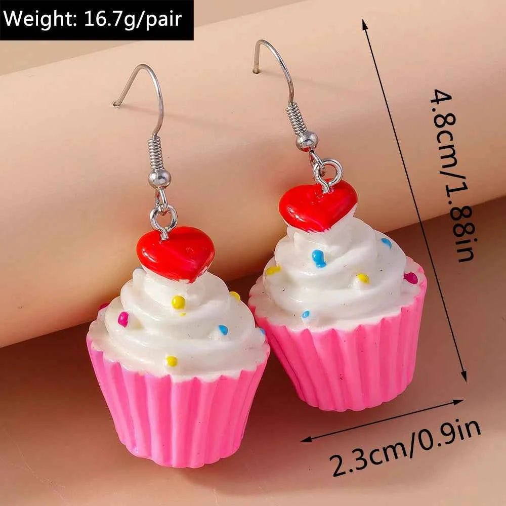 Cute Resin 3D Cake Earrings for Women Girls Simulation Food Drop Earrings Kid's Party Holiday Jewelry Gifts