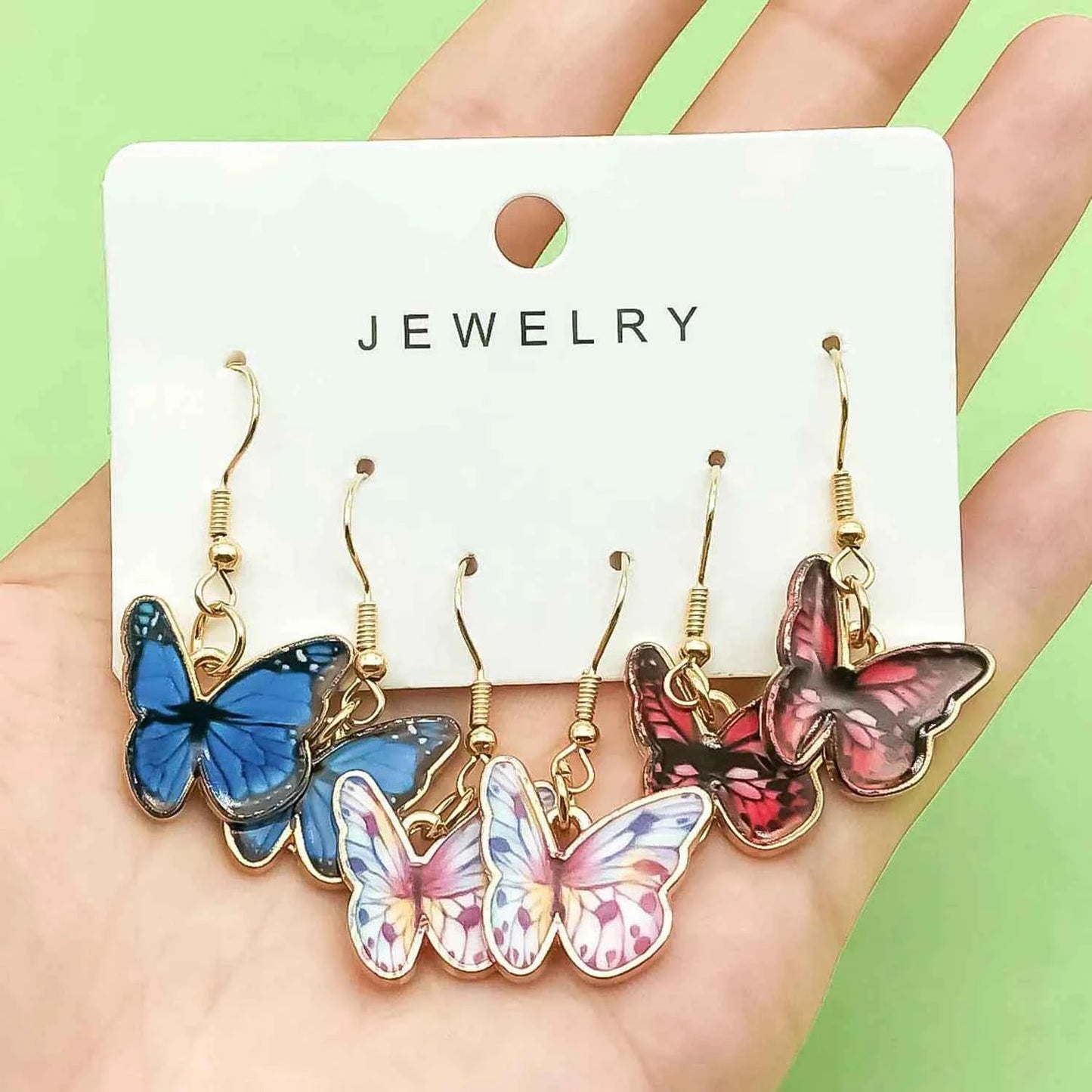 3pairs Fashion Enamel Colorful Butterfly Design Drop Earrings, Jewelry Gifts For Women And Girls