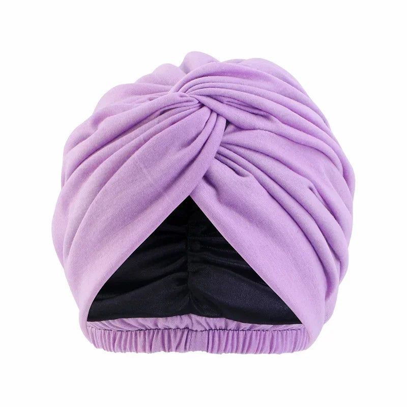 Big Flower Muslim Women Turban Satin Head Wrap Hijab Sleep Night Hat Chemo Cap Indian Elastic Beanie Ladies Hair Loss Headwear - NamafadStore