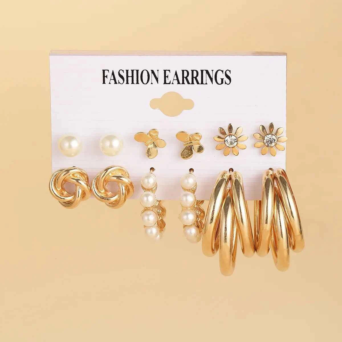 12Pcs Classic Fashion Butterfly Heart Drop Dangle Earrings for Women Charm Gold Color Enamel Pearl Hoop Earring Punk Jewelry Set