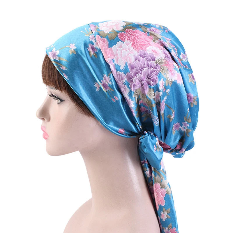 Women Silk Satin Cap Night Sleep Cap Hair Bonnet Hat Head Cover Satin Turban Headscarf Adjustable Ladies Long Hair Care Bonnet - NamafadStore