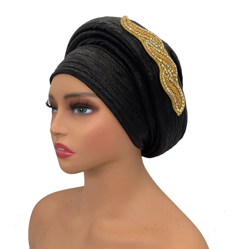 Fashion African Turban Cap Women's Autogele headtie Lady Head Wraps Nigeria Wedding Headgear  Turbante Mujer